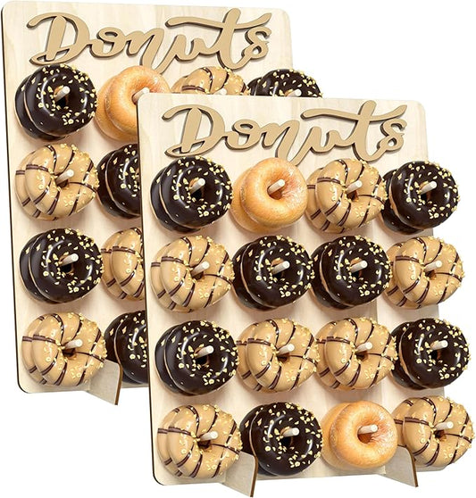 Wood Donut Peg Board Display Stand, Holds 32 Donuts, Large Party Decor (Natural)