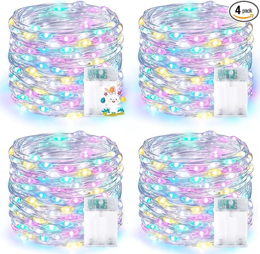 4 Pack 60LED Easter Fairy Lights Battery Operated with Timer, 20FT Waterproof Pastel Twinkle String Lights for Indoor Outdoor, Spring Easter Decorations for Bedroom, Birthday, Home, Party (Multicolor)