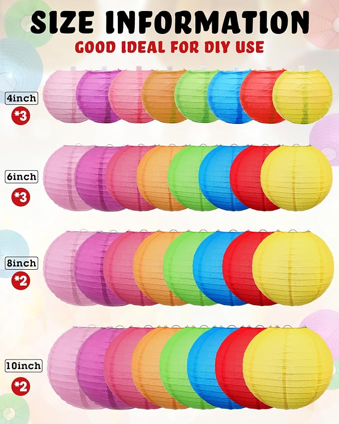 Treela 80 Pcs Paper Lanterns Chinese Japanese Paper Lanterns Classroom Party Decorations Ceiling Hanging Decor for Home Wedding Graduation Party(4'', 6'', 8'', 10'',Multicolor)