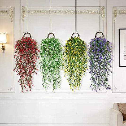 12 Pcs Artificial Hanging Flowers Fake Eucalyptus Leaf Trailing Vines Faux Flower Greenery Garland Plastic Plants for Indoor Outdoor Wall Garden Front Porch Home Decor (Mixed Color)
