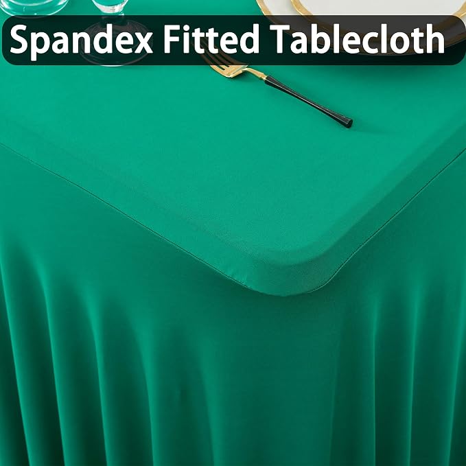 2 Pack Emerald Green Spandex Tablecloth for 6 Foot Rectangle Tables, Wrinkle Free Fitted Table Clothes Cover 6ft Green Stretchy Tablecloths with Skirt for Parties Weddings Birthday Banquet Baby Shower