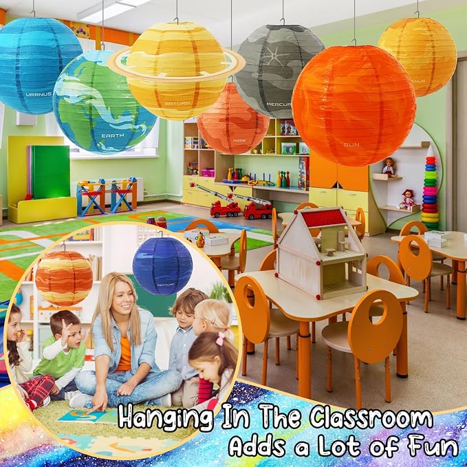 Space Planet Paper Lanterns 12 in Solar System Hanging Decor Out of This World Outer Space Party Decorations for Kids Astronaut Theme Party Supplies Galaxy Earth Home Birthday Decorations 9PCS