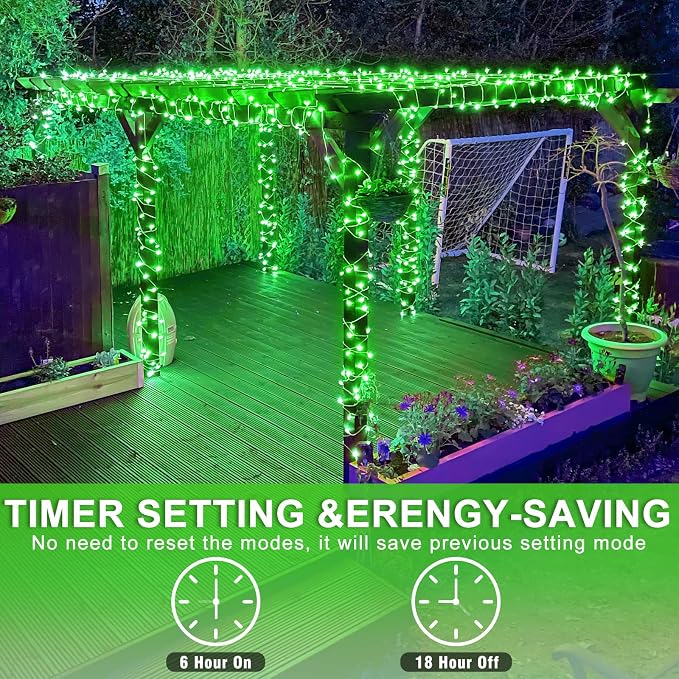 120 LED Green Christmas String Lights, 40 FT String Lights Outdoor Indoor Waterproof, Clear Wire 8 Modes Plug in Fairy Twinkle Lights for Patio Room Christmas Tree Holiday Decorations