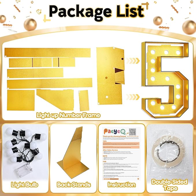 Number 15 Marquee, 4FT Light Up Numbers Gold Large Light Up Number Mosaic Number for 15th Birthday, Giant Light Up Number 4 Feet Tall DIY Frame Pre-Cut Foam Board Kit for Graduation Anniversary Party