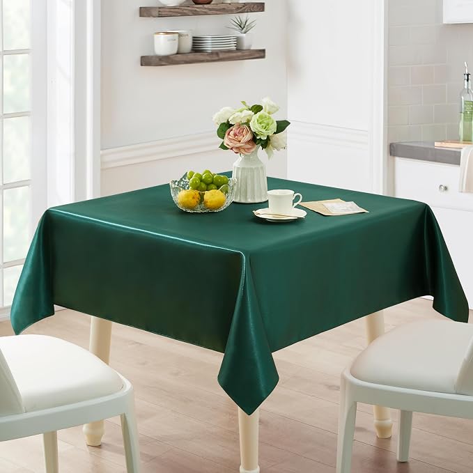 1 Pack Satin Table Cover Silkly Soft Table Cloth, Satin Dining Table Cloths for Wedding Banquet Table Decoration, Dining Room, Indoor and Outdoor Use, 60 x 120 Inches, Blackish Green