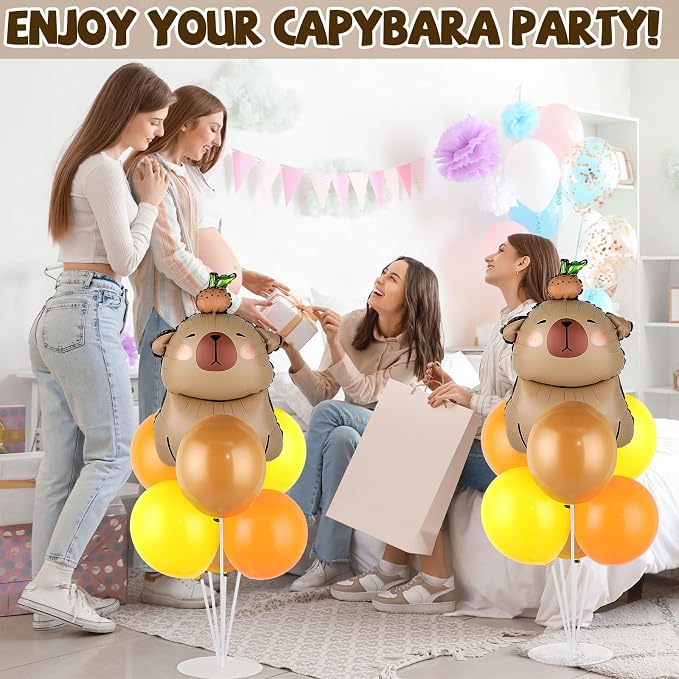 Capybara Party Balloons Stand Kit 2 Sets with 2 Cute Brown Capybara Foil Balloons Cute Animal 1st Party Balloon Centerpieces for Tables for Gender Reveal Animal Capybaras Birthday Themed Decorations