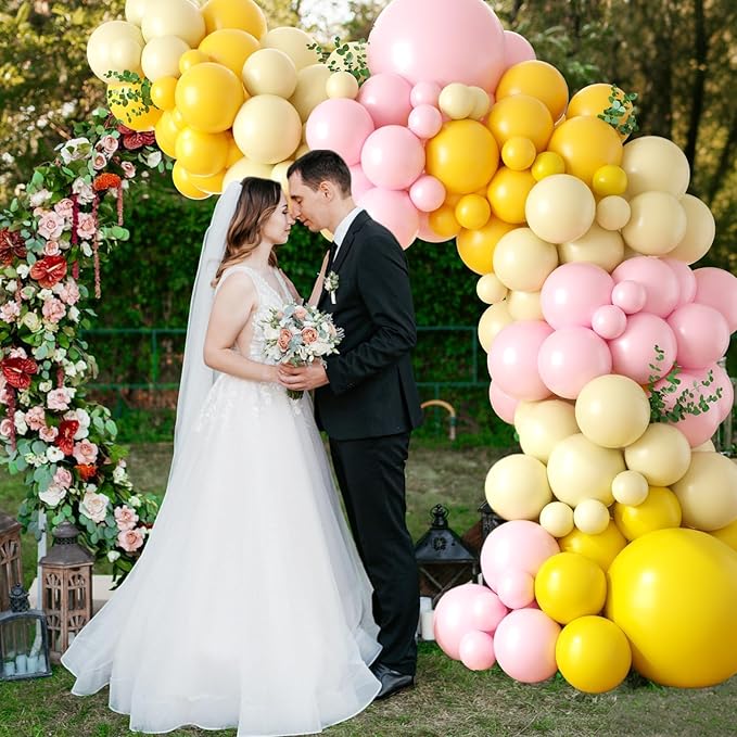 Pastel Yellow Pink Balloon Garland Arch, Lemon Balloon Garland Kit with Pastel Baby Pink Balloons Yellow Latex Party Balloon for Baby Shower Lemon Theme Birthday Tropical Bridal Wedding Party