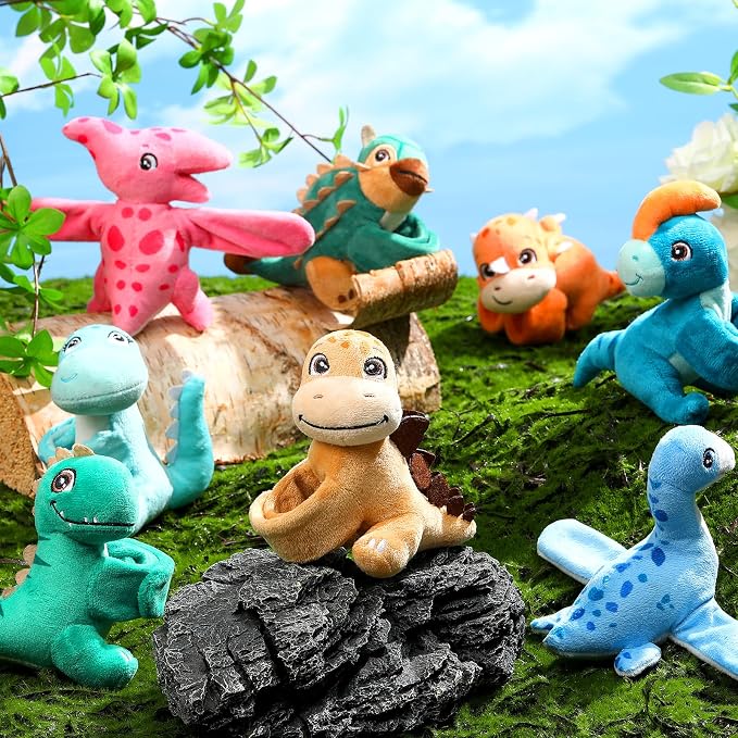 Liliful 8 Pack Kids Plush Gifts Stuffed Animal Cat Slap Bracelets - 8 Inch Back to School Prize Box Toys Wrist Cute Snap Birthday Rewards for Boys Girls Child Pet Adoption Party Favors(Dinosaur)