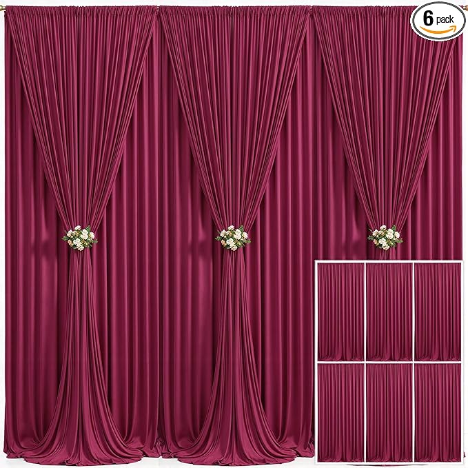 6 Panels Burgundy Backdrop Curtain for Parties Wedding Wrinkle Free Maroon Photo Curtains Backdrop Drapes Fabric Decoration for Birthday Engagement Ceremony 30ft(W) x 10ft(H)