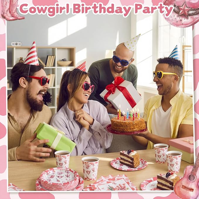 Pickmesh 250 Pcs Cowgirl Party Decorations Pink Cowgirl Rodeo Birthday Coquette Bow Western Theme Disposable Plates Napkins Cups for Bachelorette Baby Shower Tableware Party Supplies Serve 50