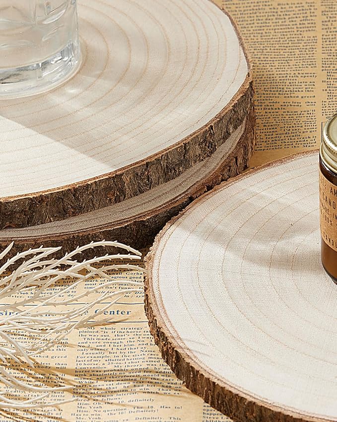 Set of (10) 9-10 Inches Wood Slices, Wood Centerpieces for Tables, Wood Slices for Centerpieces, Unfinished Wood Rounds for Rustic Wedding, Baby Shower, Party, Natural Paulownia Slabs