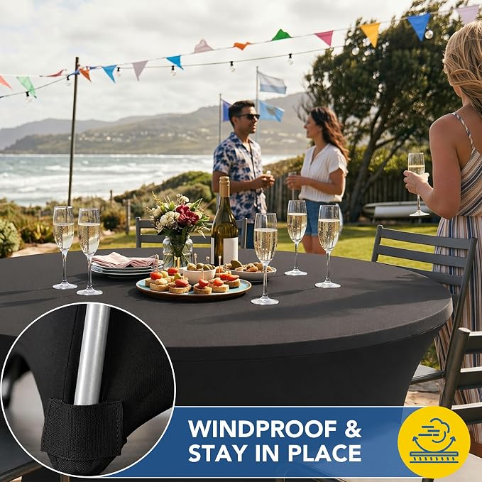 Fitted Round Table Covers 5ft-Spandex Elastic Table Cloths 6 Pack 60 Inch-Black Small Stretch Folding Tablecloth for Weddings Banquets Restaurant Buffet Event Parties Vendor Stand Tables