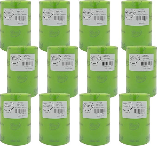 Expo International Decorative Matte Tulle, Roll/Spool of 6” X 100 Yards, Lightweight Polyester Tulle Fabric for Tutus, Costumes, and Party Decorations, Washable, Easy-to-Use, Pack of 12, Lime