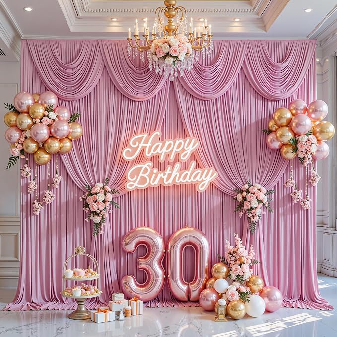 10x8ft Dusty Pink Photo Backdrop Curtains for Baby Shower Wrinkle Free Polyester Photoshoot Curtains Drapes Backdrop for Girls Birthday Party Wedding Graduation Photography Background 2 Panels 5x8FT