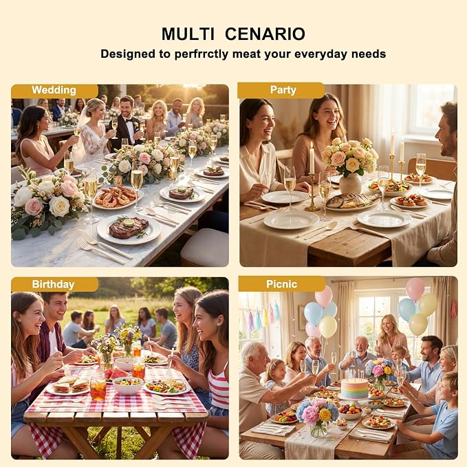Tinybee 150PCS Ivory Plastic Silverware - Heavy Duty Disposable Silverware, Luxury Ivory Plastic Utensils - Elegant Disposable Utensil Include 50 Knives, 50 Forks, 50 Spoons Perfect for Party&Wedding