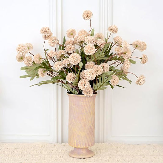 12Pcs Fake Kiku Flowers, Artificial Small Chrysanthemum Balls with Stems, Faux Silk Mini Pompon Mums for Vase Floral Arrangement DIY Bouquets Wedding Party Table Centerpieces Home Decor (No Vase)