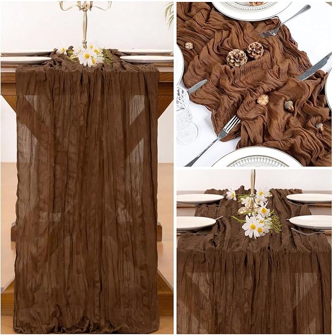 Brown Cheesecloth Table Runner 21x120 Inch Gauze Table Runners Reusable Polyester 10ft Boho Rustic Cheese Cloth Table Runner for Wedding Party Baby Shower Birthday
