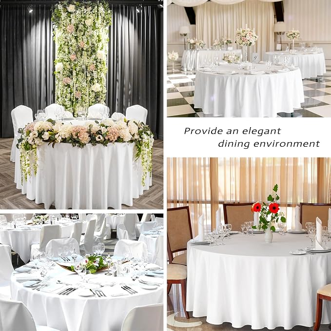 12 Pack Round Tablecloth 90 inch White Table cloths for Round Tables,Stain and Wrinkle Resistant Washable Polyester Tablecloths White Table Cloth 90 inch Round Table Cloth for Wedding Party Birthday