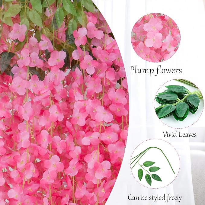 100 Pack Pink Wisteria Hanging Flowers,Fake Hanging Wisteria Flowers Garland for Decoration (3.6 Ft/Pcs)