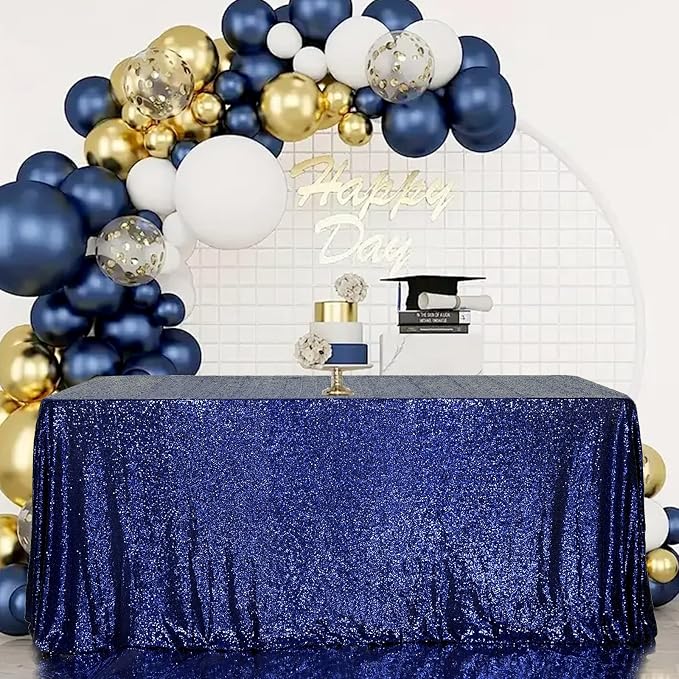 Juya Delight 50" x 80" Navy Blue Sequin Rectangle Tablecloth for Wedding Birthday Party Festival Ceremony Cake Dessert Table