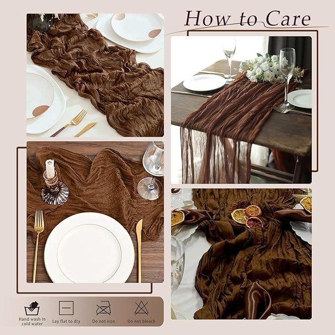 10 Pack Brown Cheesecloth Table Runner 17x108 Inch Semi Sheer Boho Rustic Gauze Cheese Cloth Table Runners for Wedding Party Birthday Baby Shower Home Décor
