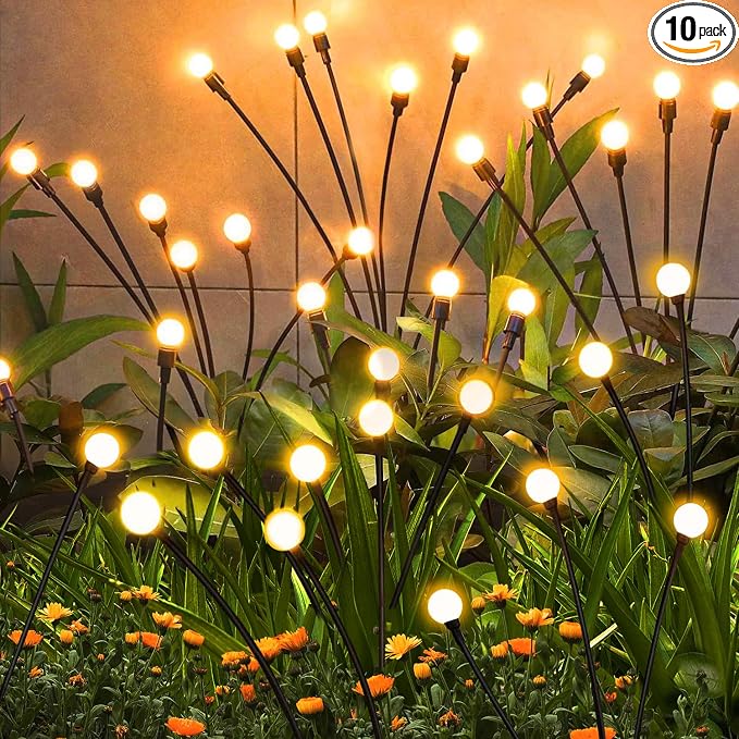 ZFNN Solar Garden Lights Outdoor, 10 Pack 60 LED Solar Firefly Lights, Swaying Waterproof Garden Decor for Yard Patio Pathway Lawn Gardening Gifts