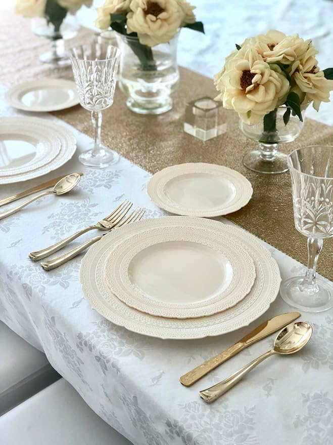 OCCASIONS 120 Guests Heavy Duty Disposable Plastic Plates Set – 11" Dinner & 8.25" Salad Plates, Premium Reusable Party Plates for Weddings, Events, Fancy Dinnerware – Chateau Ivory