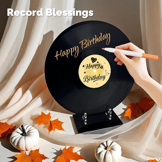 ReeGii Vinyl Record Guest Book for Birthday Decorations - Large 11.6"x11.6" Birthday Party Sign Poster with 12 Pens,Unique Keepsake Gift for Friends and Family