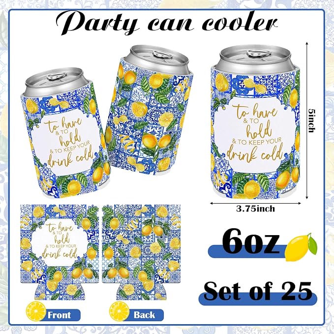 Hoteam 25 Sets Lemon Wedding Party Favors for Guests Bulk Including Yellow Can Cooler and Paper Folding Fans with Wedding Decor Table Sign Cheers to Love for Bridal Shower Party Souvenir
