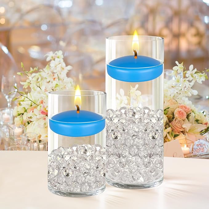 Mega Candles 4 pcs Unscented Light Blue Floating Candles, Hand Poured Wax Candle 3 Inch Diameter, Home Décor, Wedding Receptions, Centerpieces, Occasions, Events, Festivities, Meditations, Spas