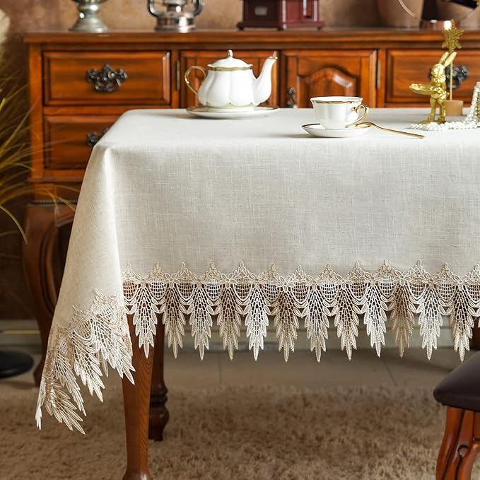 ARTABLE Lace Table Cloths Rectangle Fall Antique Flower Decor Macrame Tablecloth for Outdoor Farmhouse Rustic Kitchen Party Birthday Picnic (Stone Gray-A, 60 x 104 Inch)