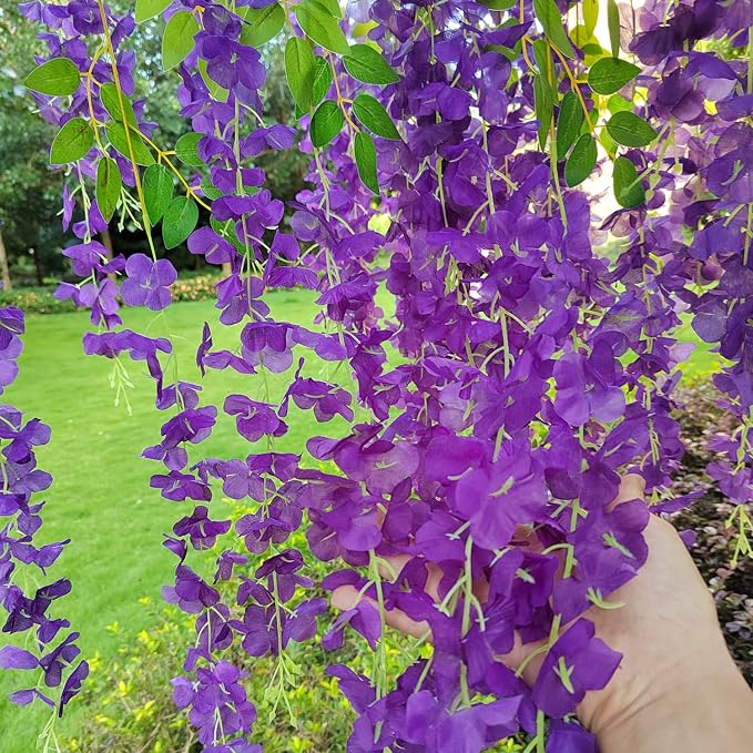 AITISOR 24 Pack Artificial Fake Wisteria Vine Ratta (3.75 Feet) Hanging Garland Silk Flowers String Home Party Wedding Decor (Blue)