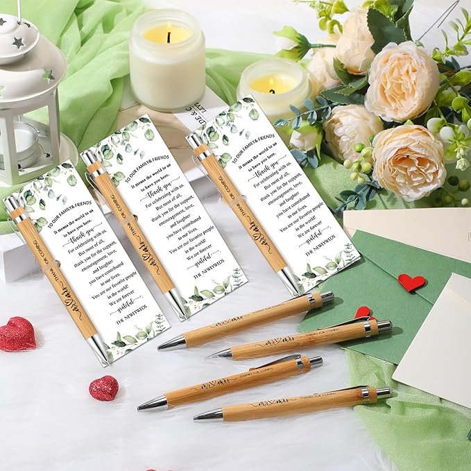 Cholemy 36 Sets Bridal Shower Pens Bulk Wedding Bridal Shower Favors for Guest with Thank You Cards and Twine Retractable Ballpoint Pen Black Ink for Games Proposal Gift