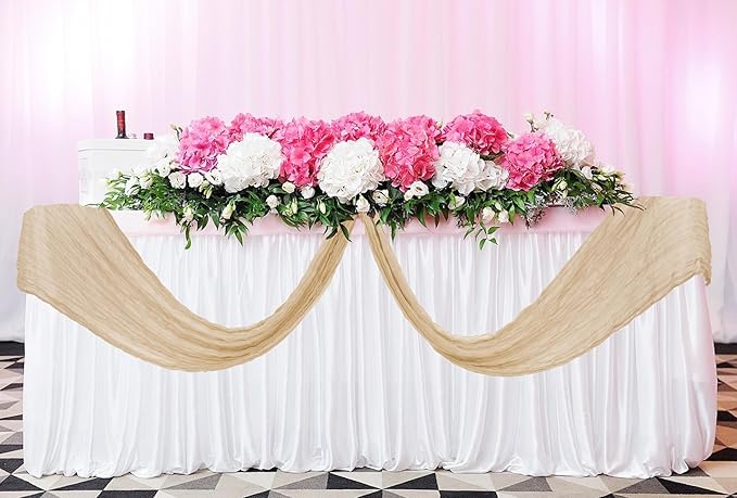 24 Pack Cheesecloth Table Runner 20 x 120 inch Cheese Cloth Table Runner Bulk,Romantic Boho Sheer Gauze Fabric Table Runners for Wedding Reception,Party,Bridal Shower Table Decor(Beige)