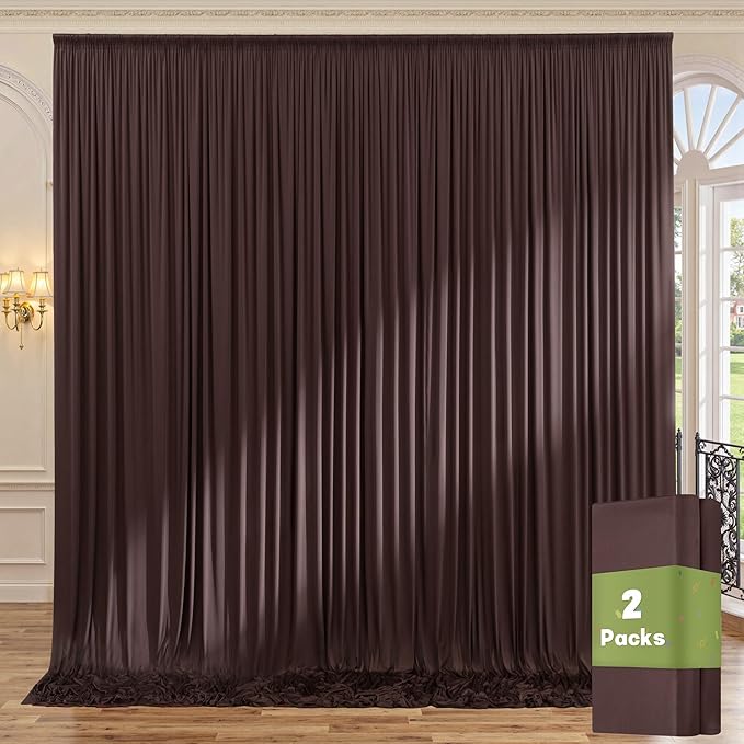 10x8 ft Wrinkle Free Brown Backdrop Curtain for Parties, Thick Polyester Photo Backdrop Drapes 2 Panels for Wedding Birthday Party Photography Background Baby Shower