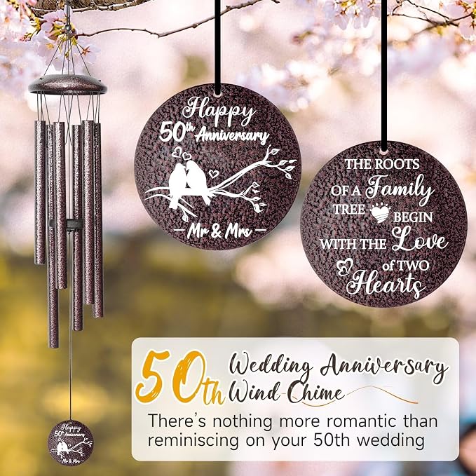 50th Anniversary Wind Chimes Gifts for Men Women, Romantic 50 Year Anniversary for Couples, Parents, Wife, Husband, Friends, Happy Anniversaries Decorations