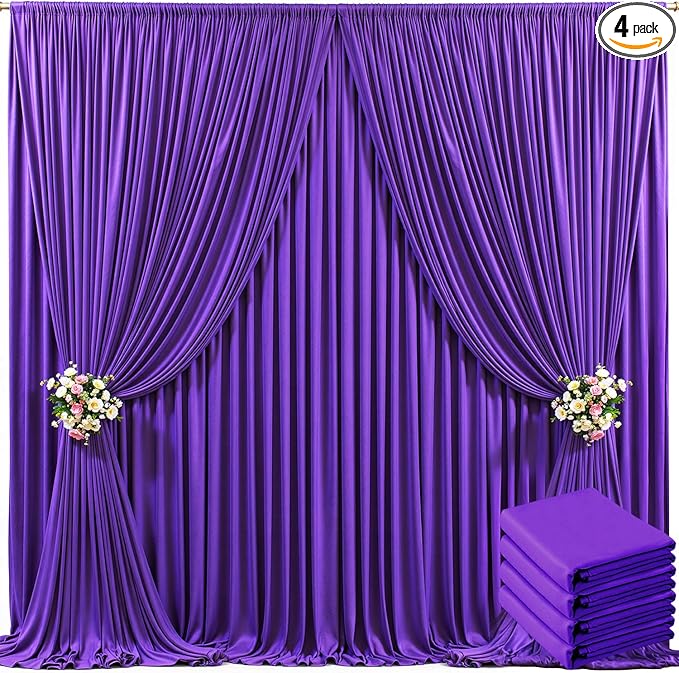 4 Panels Purple Backdrop Curtain for Parties Wedding Wrinkle Free Purple Photo Curtains Backdrop Drapes Fabric Decoration for Birthday Party Photography 20ft(W) x 10ft(H)