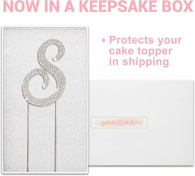 Letter S Cake Topper - Premium Silver Metal - S Monogram Wedding or Anniversary Party Sparkly Rhinestone Initial Decoration Makes a Great Centerpiece - Now Protected in a Box