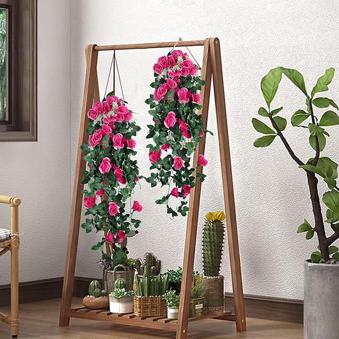 RECUTMS 4PCS Artificial Hanging Rose Flower, 37 Inch Fake Rose Red Silk Floral Ivy Plants for Home Room Garden Front Porch Wedding Arch Labor Day Summer Break Party Indoor Outdoor Greenery Decoration