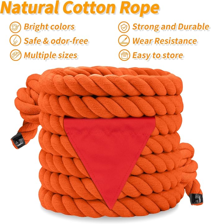 Tug of War Rope for Kids & Adults - 40ft Soft Cotton Outdoor Pulling Rope with Flag for Team Building Activities Field Day Family Reunions Birthday Parties Camping Games- Orange