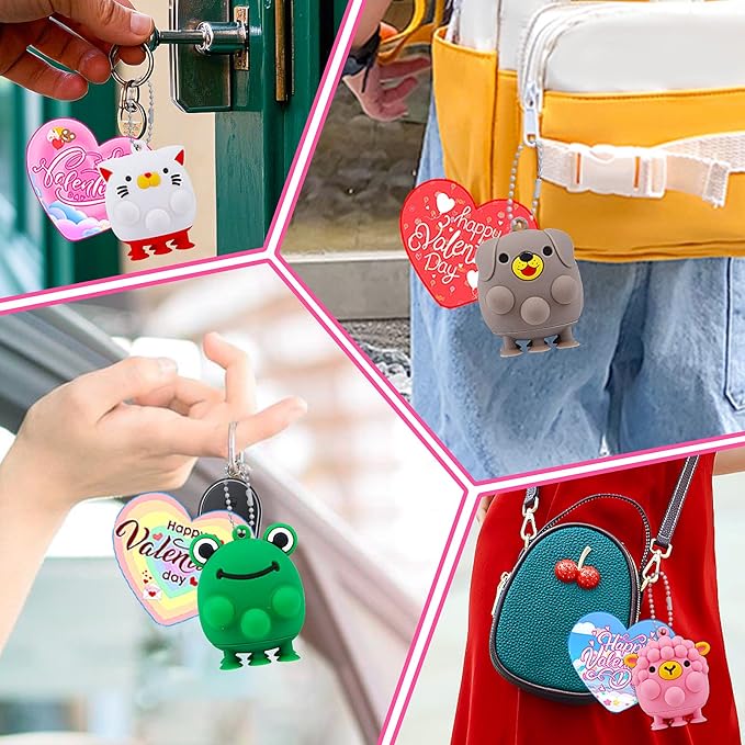 Valentines Day Cards for Kids School , 24PCS Animal Pop Suction Toys with Valentines Cards for Kids Classroom, Valentines Party Favors for Boys Girls