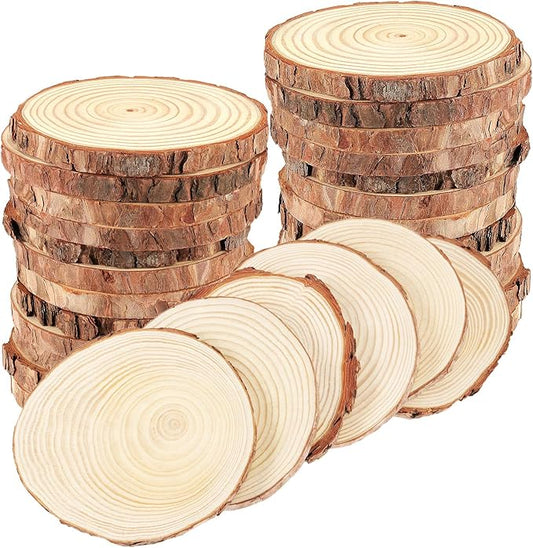 30 PCs 3.5-4 Inch Wood Slices for Crafts,Unfinished Wood Rounds with Bark, Round Wooden Discs Circles for Christmas Ornaments Wedding Rustic Decoration DIY Handcrafts Arts