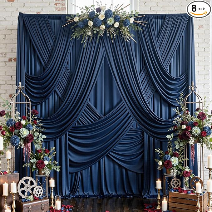 40ftx12ft Navy Blue Backdrop Curtains for Parties, Wrinkle Free 8 Panels 12 ft Long Photo Backdrop Drapes Back Drop Cloth for Wedding Birthday Photography Background Party Decor