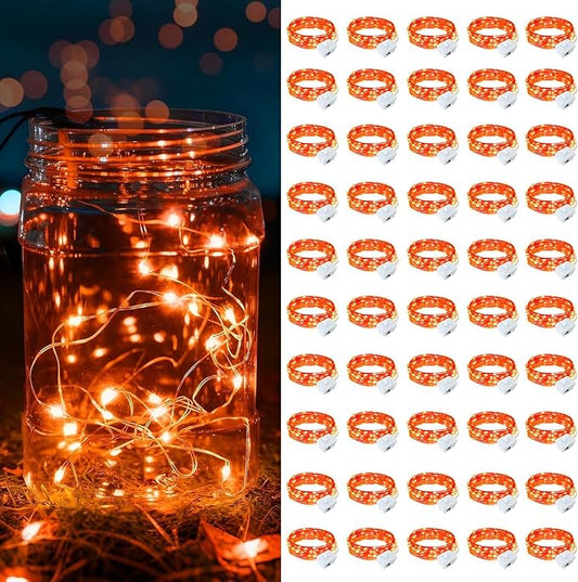 50 Pack Orange Fairy Lights Battery Operated, 7ft 20 LED Mini String Twinkle Lights for Christmas Halloween Mason Jars Centerpiece Table Decorations (50, Orange)