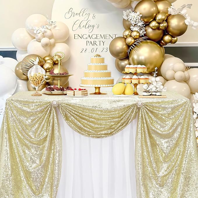 B-COOL 50x50 Inches Light Gold Sequin Tablecloth Glitter Sequins Tablecloth Table Cover for Festival Dinners Bachelorette Party Decor