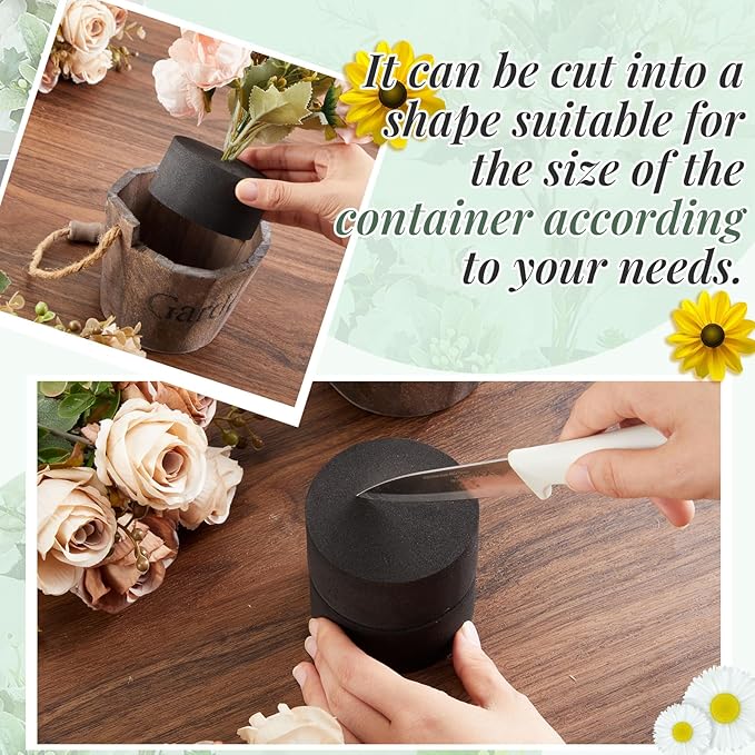 Lallisa 12 Pcs Black Round Reusable Floral Foam Blocks Water Weather Resistant Dry Floral Foam for Artificial Flower Arrangements Outdoor Hanging Florist Plant Bases for DIY Wedding (3.15 x 1.5)