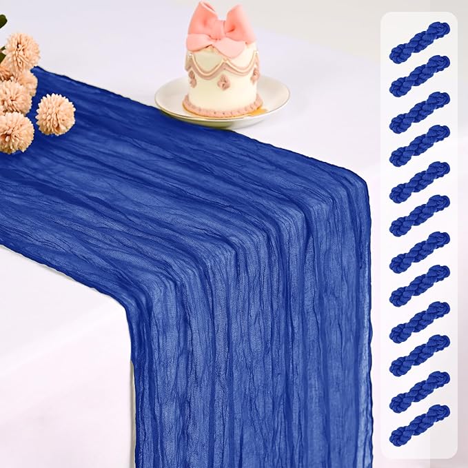 Pesonlook 12 Pack Royal Blue Table Runner, Cheesecloth Table Runner Long Romantic Semi Sheer Rustic Boho Gauze Table Runners for Wedding Bridal Shower Birthday Party Decorations(17.7×108 Inch)