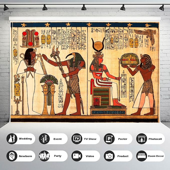 Ancient Egyptian Mural Backdrop Egyptian Papyrus Antique Hieroglyphs Photography Background Painting Egypt History Religion Culture Backdrops Portrait Photo Booth Shoot Studio Props Vinyl 5x4ft