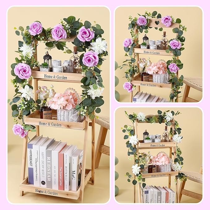 4 Pack Wedding Garland Set, Purple Rose & White Dahlia Hanging Flower Vines for Wedding Arch, Backdrop, Mantel, Home Decor (5.91ft)