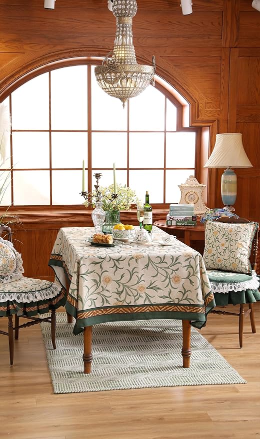 patdrea Vintage French Linen Tablecloth,Square,55"x55"-Botticelli | Elegant Table Cloth for Square Table,Sage Green Floral Vine Patterned,for Dining Room Tea Party Thanksgiving